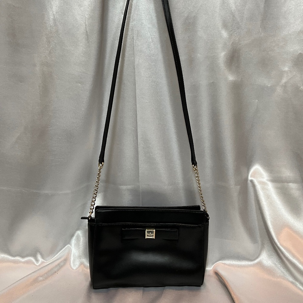 Kate Spade black leather bow bag - crossbody or clutch  10-A2b